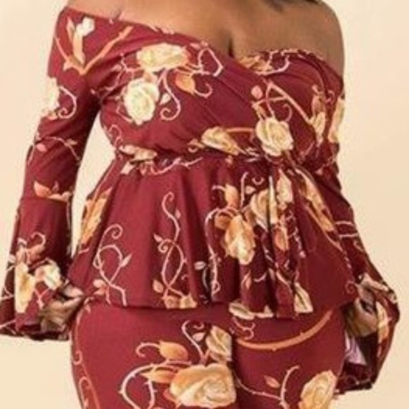 Sexy in Burgundy and Gold floral Pantset - Picture 1 of 5